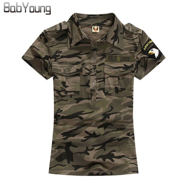 Damenblusen Hemden BabYoung Sommer Casual Polo Feminina Frauen Tops Camouflage Army Baumwollhemden Polo Femme Polos Mujer Kurzarmhemd M~5XL 230825