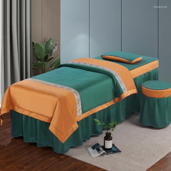 Set di biancheria da letto di lusso nordico 4 pezzi salone di bellezza massaggio Tuina Spa biancheria da letto copertura antiscivolo anti-pilling traspirante con foro