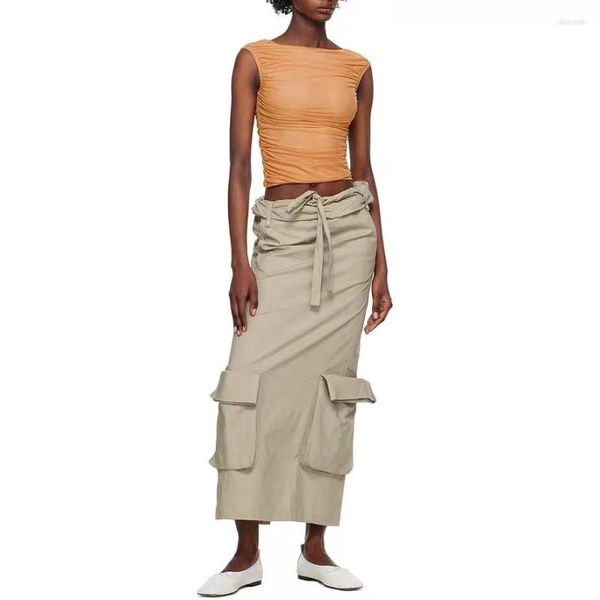 Röcke Hundert und ein schmaler Flip-Taillen-Schnür-Work-Street-Rock Y2k dreidimensionale Taschen hinten offene Gabel Damen 2023