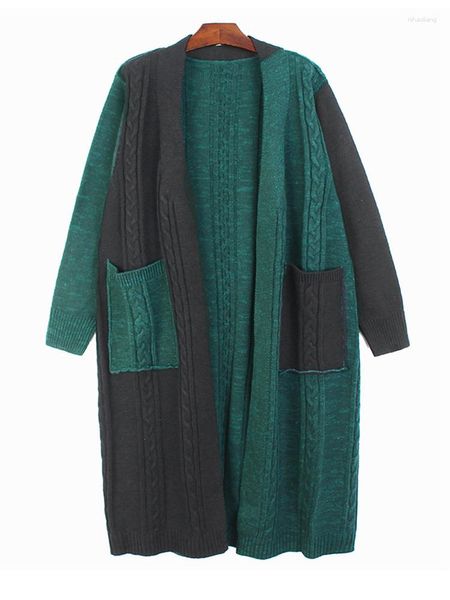 Malhas femininas verde exército tamanho grande tricô cardigan suéter solto ajuste com decote em v manga comprida moda feminina outono inverno o547