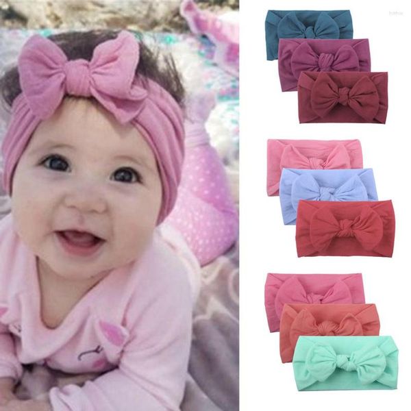 Acessórios de cabelo Meninas Bebê Criança Turbante Sólido Bandana Bow 3 PCS Headwear Pogal Suprimentos Presente