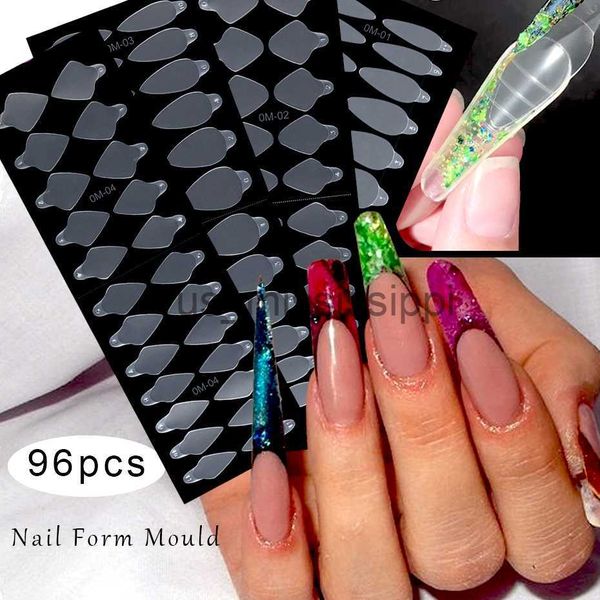 Unhas falsas 96 pcs francês manicure forma dupla adesivo para formas duplas dicas de unhas falsas poli gel gel silicone amêndoa sistema extensão molde ferramenta x0826