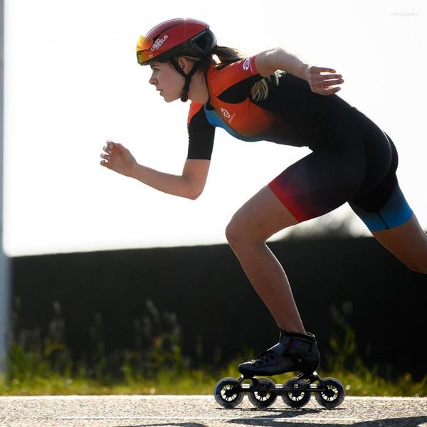 Conjuntos de Corrida Cudomotus Terno Manga Curta Triathlon Mulheres Speed Roller Skate Kit Ropa Ciclismo Roupas de Patinação Rápida