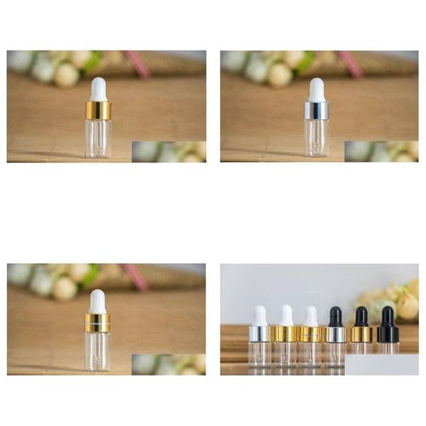 Garrafas de embalagem Atacado Clear Dropper 1ml 2ml L 100pcs Mini garrafa de vidro Essencial Oil Display Frasco Pequeno Soro por Amostra Marrom C Otjms