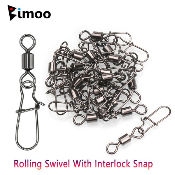 Acessórios de pesca Bimoo Rolling Swivel W Interlock Snap Pike Conector Pin Rigging Peso Sinker Fishhook Lure Swivels Tackle 230825