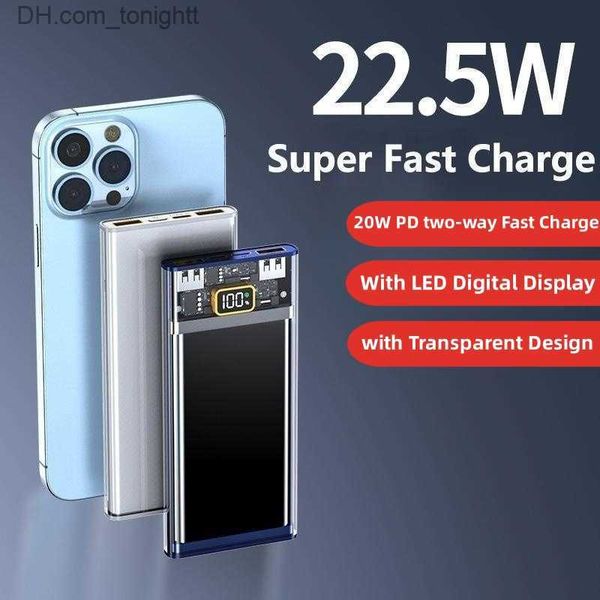 PD 20W/22.5W Şeffaf Süper Hızlı Şarj Güç Bankası 20000 MIS POWERBANK 13 12 Mini Güç Bankası Yedek Pil Q230826