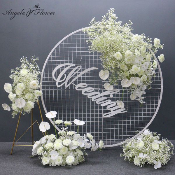 Flores decorativas grinaldas branco bebê respiração palma rosa casamento arranjo de flores arco decoração pendurado mesa floral peça central evento festa chão bola 230825