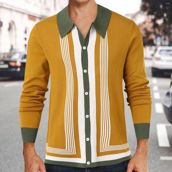 Erkek Sweaters Uzun Kollu Gömlek Sayılarla Erkek Çizgili Düğmesi Elastik Örme T Erkek Pamuk Cep Çok Paket