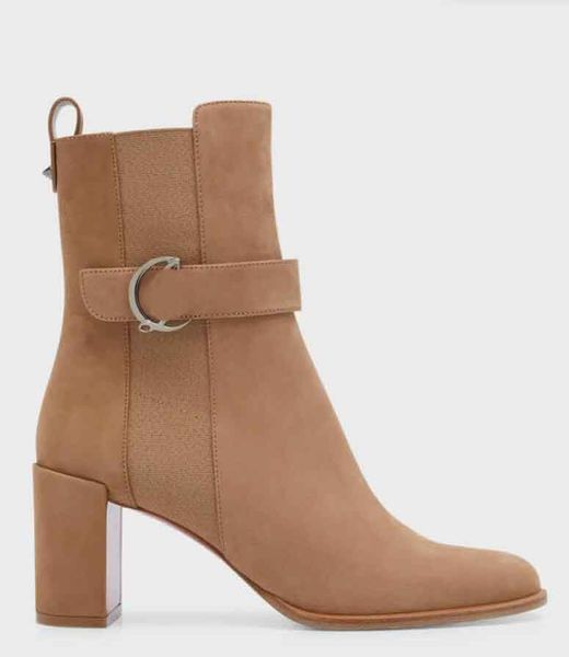 Mulheres Designer Ankle Boot Lock Botta Buckle Botas de Couro Chelsea Booty Karistrap Ziptotal Turela Saltos Pretos Couros de Bezerro Sapatos de Borracha Senhora Bombas de Salto Alto