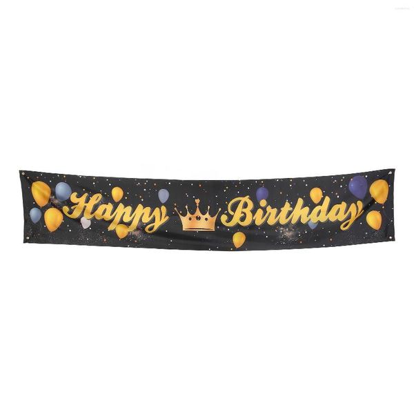 Geschenkpapier „Happy Birthday“, Polyesterstoff, wiederverwendbarer Hintergrund, schwarz-goldenes Schild-Poster für Gartendekorationen