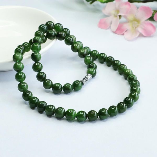 Gargantilha natural nephrite verde jade frisado colar feminino cura pedra preciosa jóias finas genuíno hetian jades contas