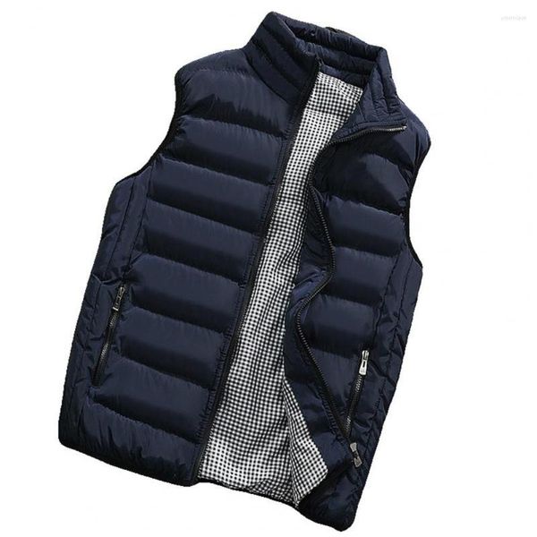 Coletes masculinos colete resistente ao frio casaco homens acolchoados aconchegante inverno acolchoado quente elegante com bolsos de zíper gola pescoço