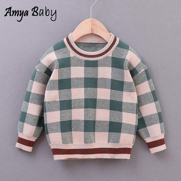 Pullover Amya Baby Herbst Winter Jungen Strickpullover Plaid Pullover Kinder Pullover Säuglingskleidung Weihnachten Kleinkind Junge Winter Tops 230826