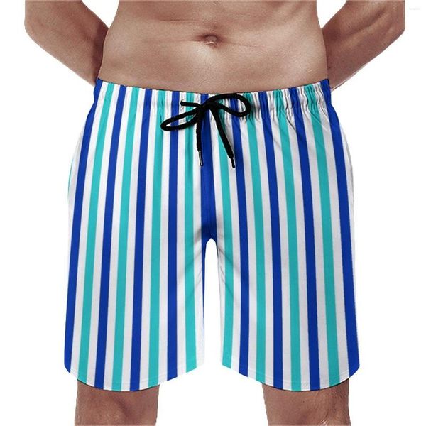 Shorts masculinos verão board vertical listrado roupas esportivas azul e branco design praia calças curtas engraçado secagem rápida troncos de natação tamanho grande