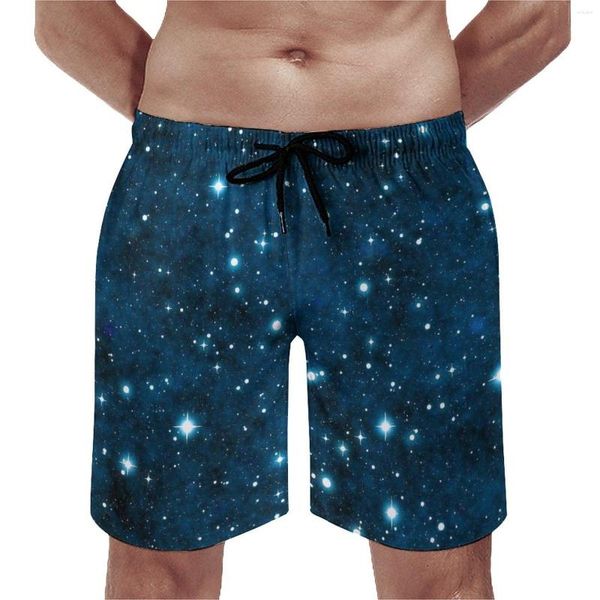 Herren-Shorts, glitzernd, Galaxy-Brett, Sommer, blau, funkelnde Sterne, lässig, Strand, kurze Hosen, Mann, läuft schnell trocken, individuelle Badehose