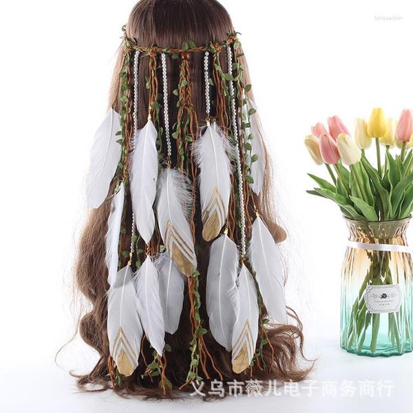 Grampos de cabelo pena coroa-venda cocar boêmio hairband exótico hippie pérola hairbands acessórios