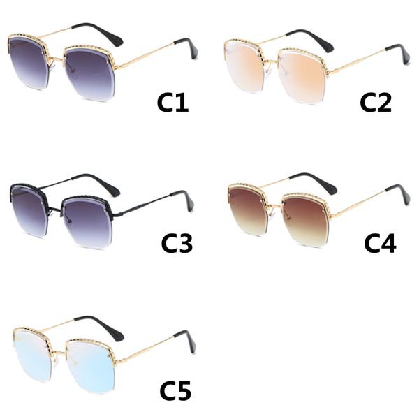 Óculos de sol de metal meia armação, masculino, feminino, designer de marca, semi-sem aro, lente gradiente, uv400