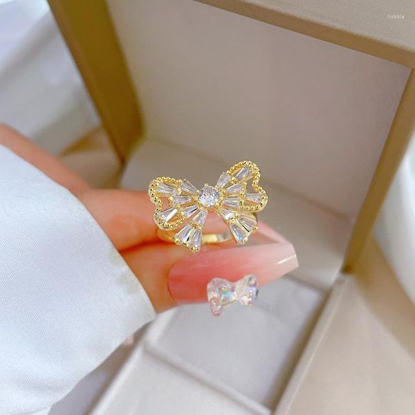 Anéis de cluster completo zircão cristal bowknot para mulheres meninas y2k doce abertura anel de dedo bonito acessórios de festa presente romântico