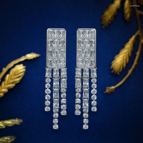 Brincos pendurados 925 prata esterlina grau brilhante irregular zircônia cúbica borla de cristal para mulheres presentes de joias finas