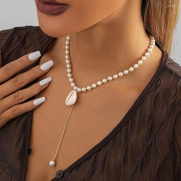 Anhänger Halsketten Mode Retro Elegante Perle String Imitation Shell Halskette Einfache Exquisite Charme Für Frauen Schmuck Geschenk