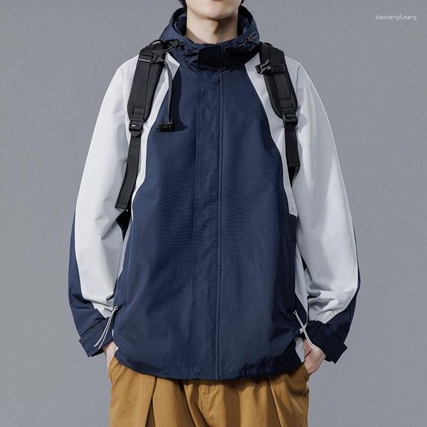 Herrenjacken Jacke Kontrastfarbe Hoher Kragen Mode Koreanische Version Trend Lose Straße Hübscher Hoodie
