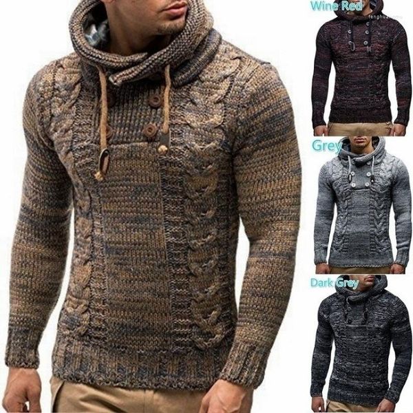 Herrenpullover 2023 Herbst- und Winterpullover Slim Fit High Neck Kapuzenpullover Große gestrickte warme