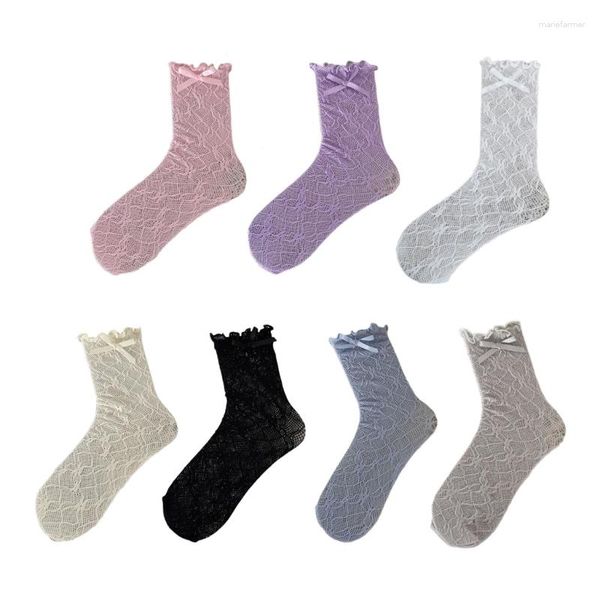 Damensocken für Damen, kniehoch, für Mädchen, Spitze, Netzstrümpfe, gemustert, lockerer Campus-Stil, lang