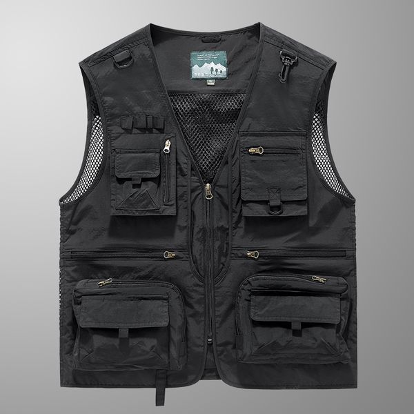 Gilet da uomo Giacca senza maniche Gilet da pesca moda Per uomo Gilet tascabile Pography Casual Primavera Autunno All'aperto Militare Nero 230826