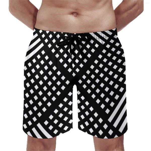 Shorts masculinos preto branco listrado bonito troncos de natação abstratos geométricos homens secagem rápida correndo calças curtas