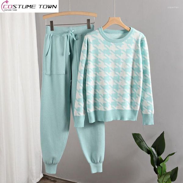 Frauen Zwei Stück Hosen 2023 Koreanische Ausgabe Herbst/Winter Warme Mode Gestrickte Sport Pullover Harun Core Garn Set