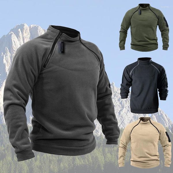 Maglioni da uomo 2023 Inverno Solido Outdoor Tattico Cappotto polare Antivento Viaggi Escursionismo Cerniera calda Moda Sport Top Pullover a maniche lunghe