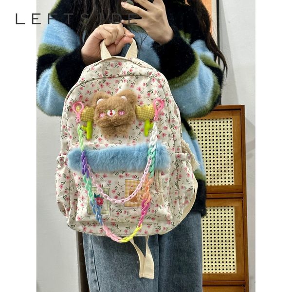 Mochilas escolares Y2K Coreano Moda Nylon Mochilas para Mulheres 2023 Candy Color Chain Design Mochila Estudantes Bonito Kawaii Big Back Pack 230826