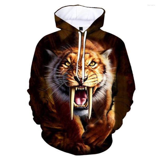 Felpe con cappuccio da uomo Felpa unisex con cappuccio a maniche lunghe stampata tigre 3D per uomo/donna