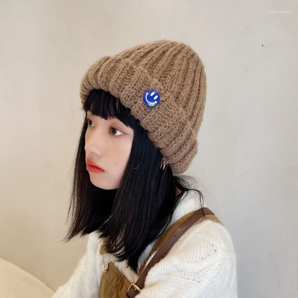 Berets Foux Beanies Frauen Herbst Winter Frühling Lächeln Warm Halten Ohrenklappen Elastizität Skullies Motorhaube Turban Hut Haufen Mode Japanisch