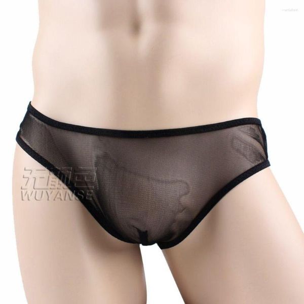 Underpants homens sexy roupa interior briefs diversão triângulo calças masculinas ultra fino totalmente transparente uma peça malha sem costura