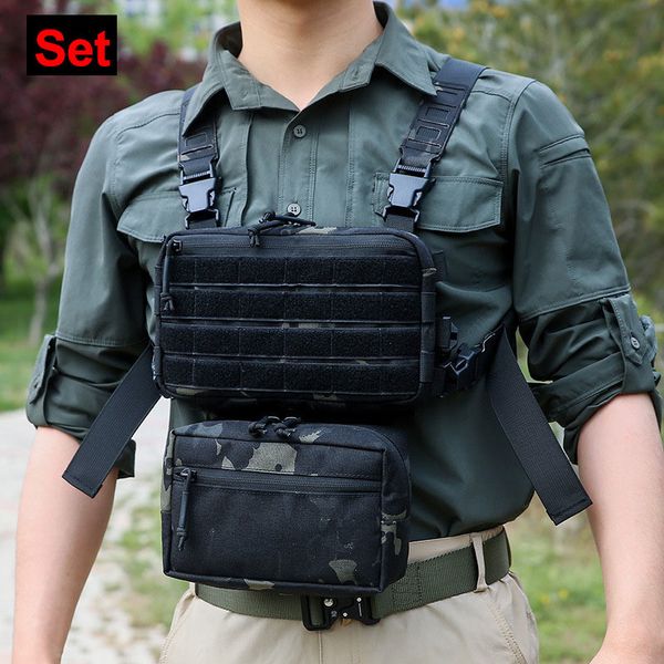 Erkek yelek açık taktik yelek çantası cs askeri savaş oyunu göğüs teçhizatı airsoft poşet kılıf molle sistem erkek omuz kamp sırt çantası 1000d 230827