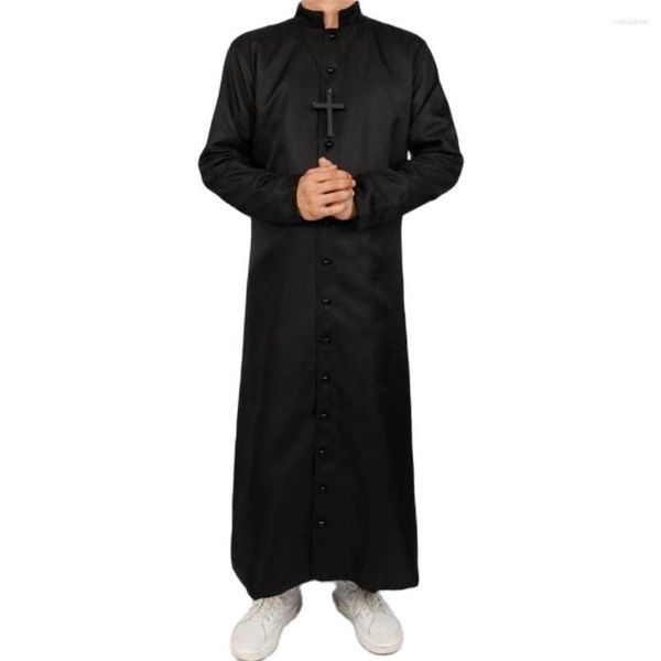 Erkekler trençkotları Roman Siyah Rahip Cassock Robe Kemer Din Adamı Searment Medieval Ritüel Sihirbaz Waistash Cosplay