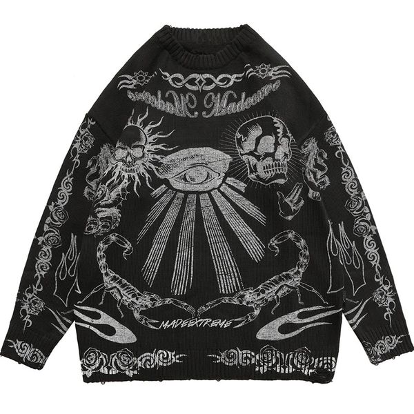 Kadın Sweaters Gotik Moda High Street Harajuku Punk Rock Hip Hop Kafatası Alev Koyu Y2K Crew Boyun Uzun Kollu Sıcak Örgü Sweater Kız 90'lar 230827