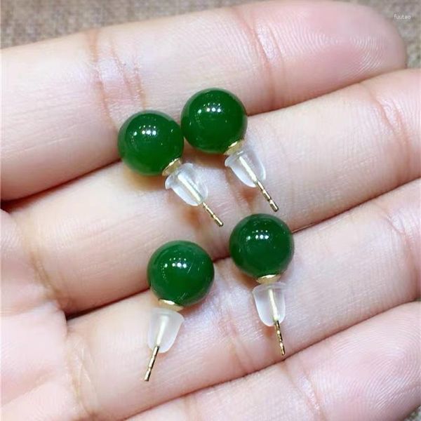 Ohrhänger aus 925er Silber, natürliche grüne Jade, 10 mm, Perlenanhänger, Schmuck, Modeaccessoires, handgeschnitztes Amulett für Mann und Frau, Geschenke