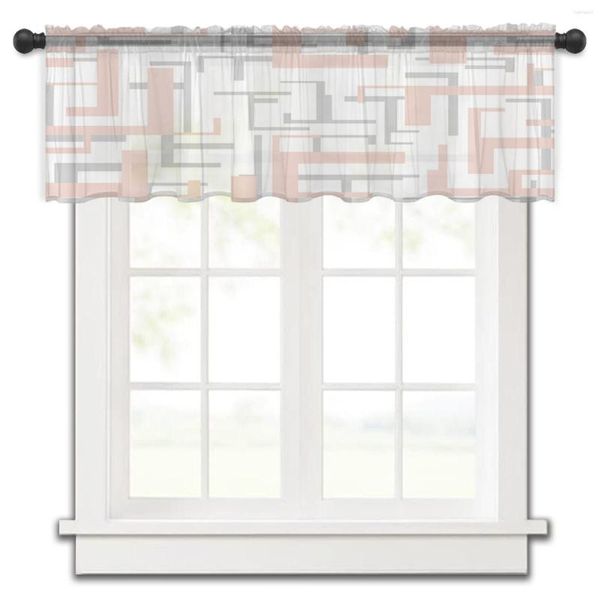 Tenda Arte moderna Geometria Rosa Grigio Cucina Piccola finestra Tulle Breve camera da letto Soggiorno Decorazioni per la casa Tende in voile