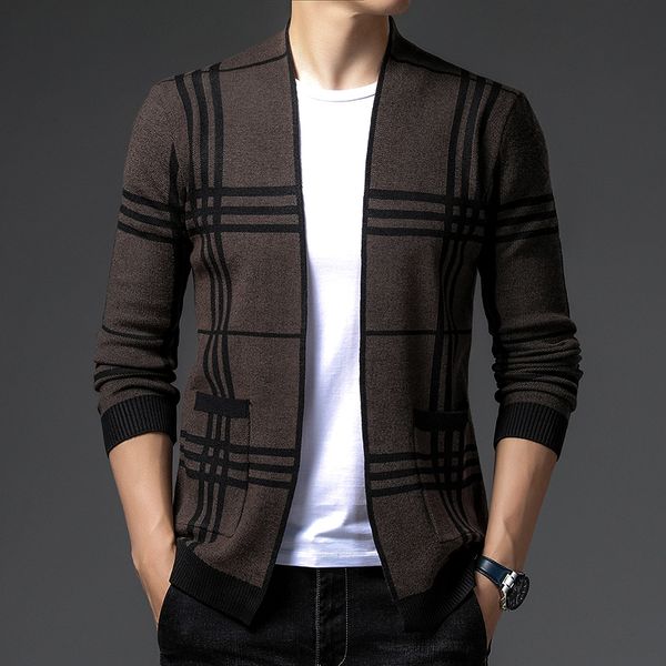 Herrenpullover Lässiger Herren-Cardigan, Basic, gestreift, gemustert, Jugend, Business, formell, Slim-Fit-Pullover, zum Ausziehen, langärmlig, V-Ausschnitt, Kragenjacken 230826