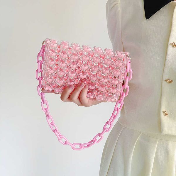 Umhängetaschen Xiaokou Pink Jelly Love Perlentasche Handgefertigtes gewebtes Diy-Material Selbstgemachtes Geschenk für Freundin