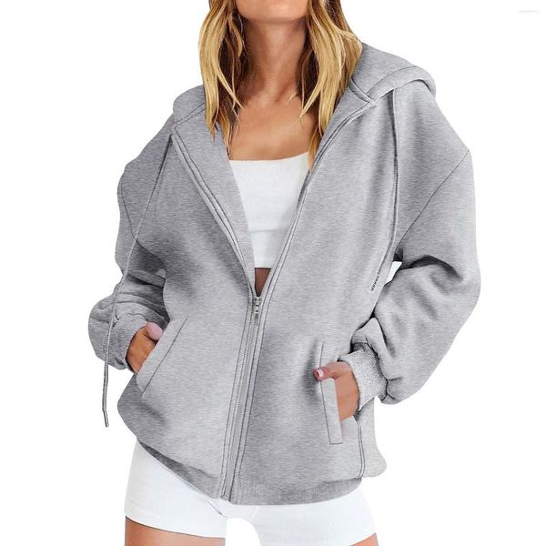 Damen-Kapuzenpullover mit Reißverschluss, für Damen, übergroße graue Sweatshirts, Y2K-Kleidung, Teenager-Mädchen, Kpop, Ropa Mujer, solide Grundjacke, Mantel, Oberteil