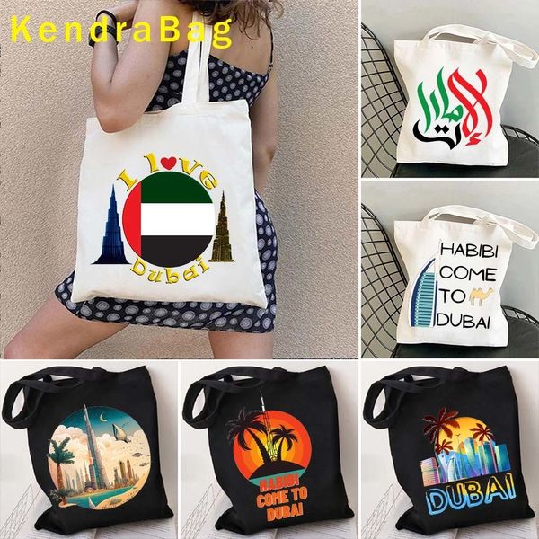 Borse da sera Love United Arab Emirates Emblem Dubai Stampa Emirati Arabi Uniti Skyline Palma Acquerello Grattacielo Burj Khalifa Beach Sea Tote Bag Borsa 230826