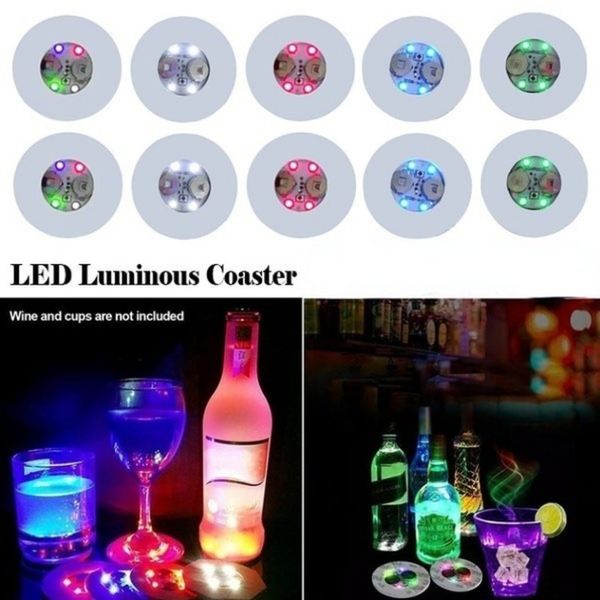 Glow Coaster Mini Bottle Light Adesivi Light Festival Nightclub Bar Party Decoration DECORAZIONE LED Glorificatore tazza tazza di tazza 3 Modalità FY5395 AU27 FY595