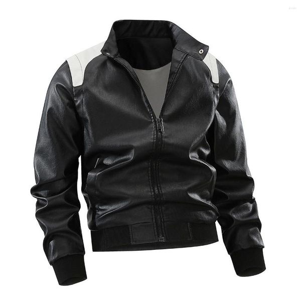 Herrenjacken Jacke Männer Casual Mode US-Größe Baseball Leder geschichtet schwarz und weiß Nähte Farbe Streetwear Motorradkleidung 4XL