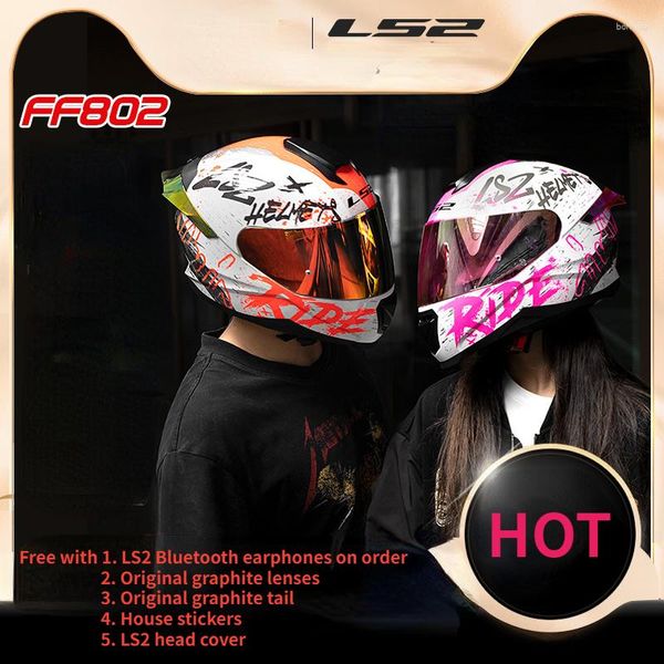 Capacetes de motocicleta LS2 Casal Capacete Homens e Mulheres Corrida Quatro Estações Anti Nevoeiro Big Tail Bluetooth 802 Moto