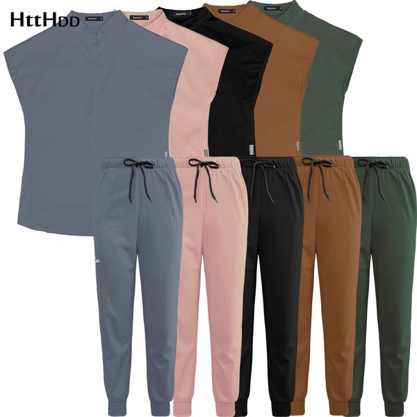 Pantaloni a due pezzi da donna Le donne all'ingrosso indossano eleganti tute Scrub Tute uniformi ospedaliere Tinta unita Uniforme operativa unisex Jogger Abbigliamento sportivo all'aperto 230826