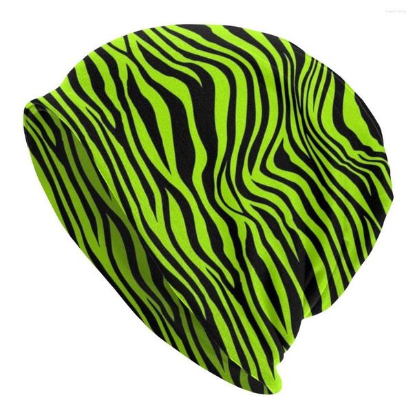 Beralar Neon Yeşil Zebra Baskı Kafa Beanies Şapkalar Hayvan Desen Hip Hop Unisex Dış Mekan Kapağı Sıcak Çok Fonksiyonlu Bonnet Örgü Şapka