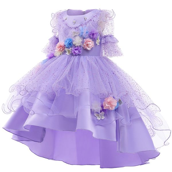 Abiti da concorso per ragazze viola per matrici perle a maniche lunghe Flower Girl Kids Tulle Appliques Kid Holy High High Birthday Birthday Communione Abito Battesimo 403